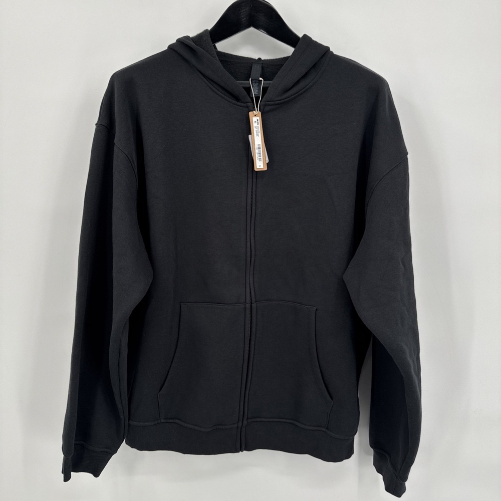 SKIMS Cotton Fleece Lounge Full‎ Zip Hoodie Onyx Black Men Size L Pockets
